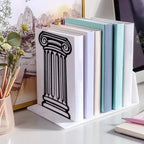 Peacoblue Metal Bookends for Shelves, Modern Decorative Heavy Duty Study Book Ends Stoppers for Office, Desk, Shelf, Room 5.3"x4.3"x7.9" Cast Iron Simple Tall Bookends 1 Pair (Roman Columns) - style: Roman Columns