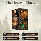 TOYQI Book Nook Kit, Book Nook Kits for Adults, DIY Miniature Dollhouse Kit 3D Wooden Puzzle Booknook Bookend with LED Light - style: MAGICIAN'S HOUSE