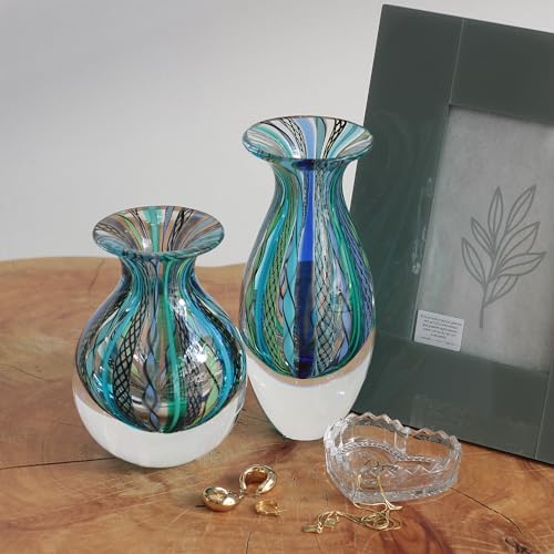 Ca D Oro Small Glass Vase Boho with Blue/Green Canes Hand Blown Murano-Style Art Glass - Model Nº 2 - color: Small Blue Model 2