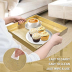 MAONAME Gold Decorative Tray with Handles, Foil Serving Tray for Ottoman, Square Coffee Table Trays for Living Room, Bathroom, 13" L x 13" W x 1.6" H - size: 13" x 13" x 1.6"