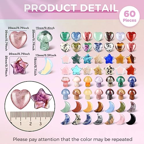 Nuenen 60 Pieces 20 * 20 * 6 mm Crystal Mushroom Sculpture Heart Shaped Moon Star Crystals Stones Bulks Worry Stones Assorted Hand Making Palm Thumb Gemstones for Witchcraft Meditation Reiki(Classic) - color: Classic, size: 20*20*6 mm