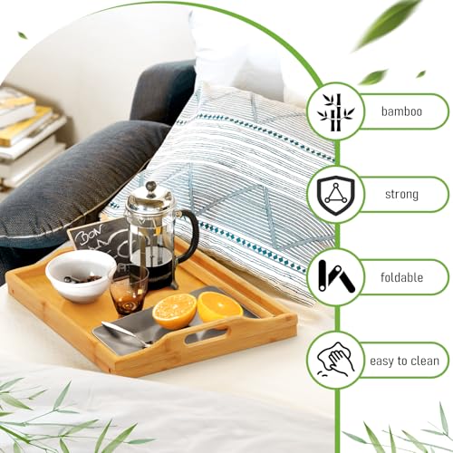 Bed Tray Table Breakfast Trays Serving Tray Bamboo Bed Laptap Floding Legs with Handles and Phone Holders - style: 1 pack