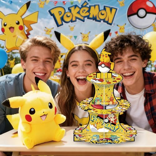 For Cartoon Themed Party Supplies and Decorations, a Three-Tiered Cupcake Stand, a Display Stand for Birthday Desserts and Cakes, which is Suitable for Cute-Style Birthday Decorations.