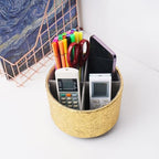 lizimandu Round Leather Art Supply Organizer,Remote Control Holder,360 Degree Spinning,Multi-Functional Pencil Holder,4 Compartments Desktop Stationary Organizer(1-Carved Gold) - color: 1-Carved Gold