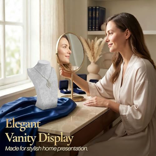 Flexzion Necklace Bust Display Stand (1 Pack) - 10 Inch 3D Mannequin Gray Velvet Necklace Display Holder for Home, Boutique & Trade Shows - Jewelry Display for Selling Necklace, Pendants, Chokers - color: Gray Velvet, size: Small (1 Pack)