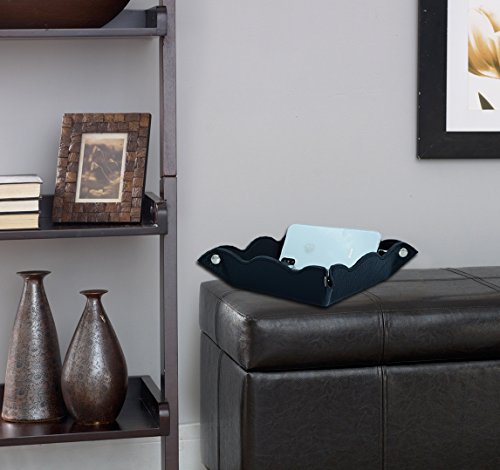 Leather Storage Tray,Phone Watch Jewelry Coin Organizer,Dresser Valet Tray for Men(Black)
