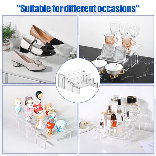 2 Set Large Acrylic Display Risers,8 Pcs Clear Perfume Stand Organizer,Desktop Display Shelves Collect Pop Figures Toys Cupcake Dessert for Decor,Food Display Shelves for Party
