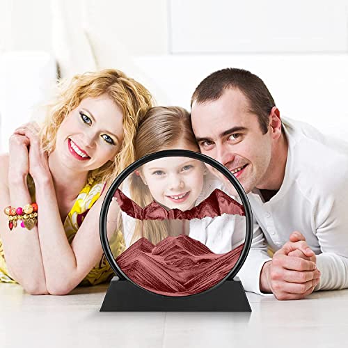 rysnwsu 3D Dynamic Sand Art Liquid Motion, Moving Sand Art Picture Round Glass 3D Deep Sea Sandscape in Motion Display Flowing Sand Painting Relaxing Desk Toys (Brown, 7'') - color: Brown, size: 7''