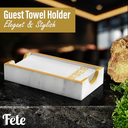 Fete Marble Tray for Bathroom - Guest Towel Holder Tray - 4 x 10 - White Marble - color: Marble Holder