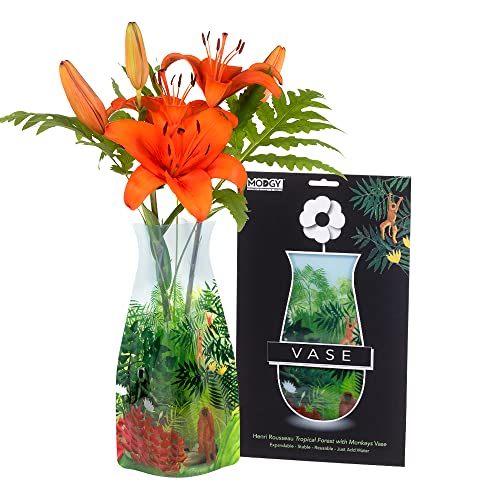 MODGY Collapsible and Expandable Flower Vase Plastic Decorative Modern Centerpieces Dining Table Decor Living Room Bathroom Wedding Office, Rousseau Monkeys - style: Rousseau Monkeys