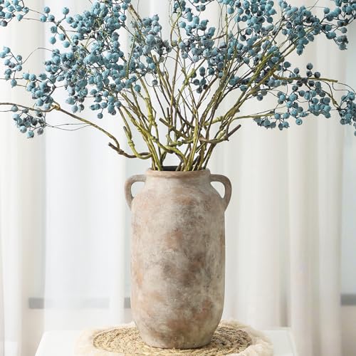 Large Flower Vase Home Decor - 12 inch Tall Ceramic Farmhouse Rustic Table Vases with Handle Living Room Decoration Decorative Modern Vintage for Floor Kitchen Shelf Coffee Dining Desk Fireplace - color: 12" Retro
