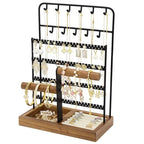 Jewelry Holder Organizer Stand 4-Tier Necklace Stand Earring Holder with Wooden Tray, Jewelry Rack for Bracelets Watches and Rings Display Stand, Gifts for Women & Girls-Black - color: Tray&Black