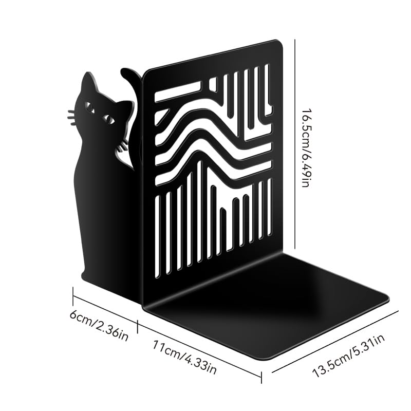 Metal Cat Bookends Set of 2 - Decorative Bookends for Heavy Books with Geometric and Sitting Cat Design, Functional Book Holders for Shelves Desk, Black Matte Office, Home, Library Decor - color: Type-4