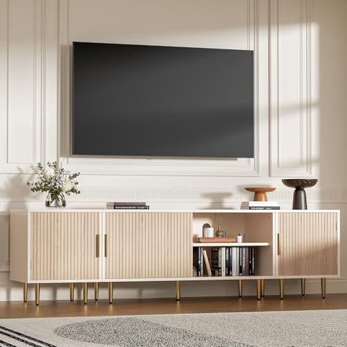 Housoul 71" TV Stand for 50/60/70/80 inch TV, TV Stand for 75+ inch TV, Modern Entertainment Center for Up to 80" TV, TV Media Stand with Storage Cabinet for Living Room, Bedroom, Oak - color: Oak, size: 71" L