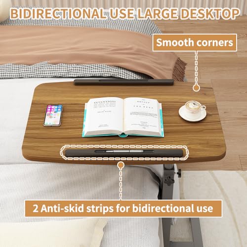 Furist Laptop Lap Desk, Mobile Adjustable Overbed Bedside Table with Wheels, Portable Standing Bed Desk, Rolling lapdesk Lap desks for Adults with Casters& Mouse Pad - color: Light Walnut