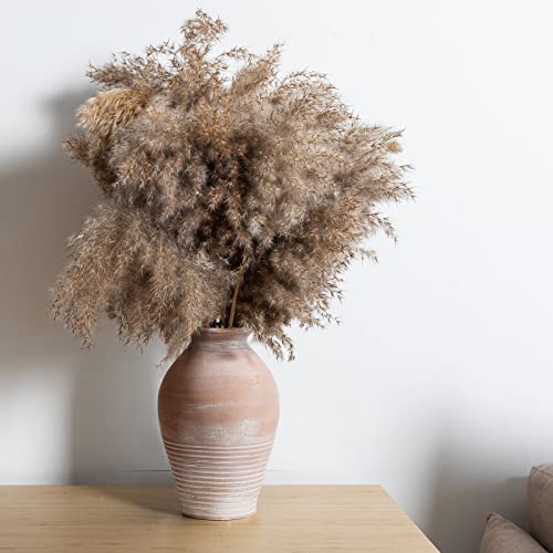 LUKA Ceramic Rustic Farmhouse Vase, 9.2 inch Whitewashed Terracotta Vase, Pottery Decorative Flower Vases,Clay Decorative Vases for Home Decor, Table, Living Room, Shelf, Mantel Decoration - color: Terracotta White