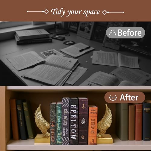 Vintage Gold Bookends with Angel Wings Decor, Home Decor for Book Shelf Table & Desks,1 Pair/2 Piece for Men Women - color: Gold Angel Wings