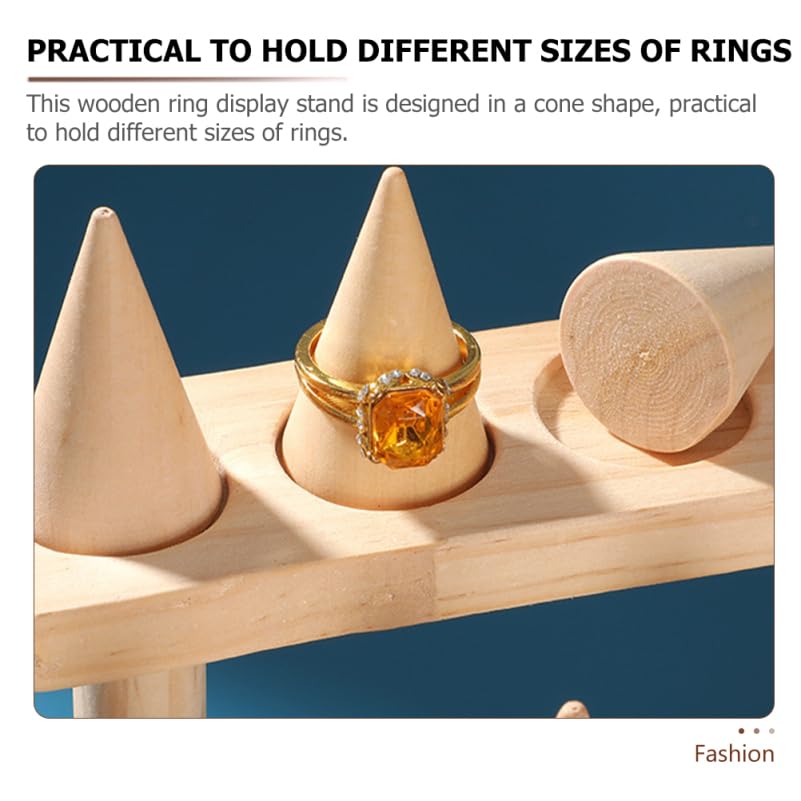 ABOOFAN Wooden Ring Display Stand Cone Shape Organizer for Jewelry Store and Home Use 8.46X5.90X5.70In Space Saving Ring Holder Rack