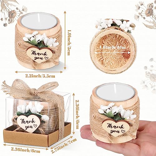 Retisee Wedding Candle Favors for Guests Bridal Shower Wood Memorial Tealight Candle Holder Thank You Gifts Handmade Candles for Wedding Baby Shower Housewarming Table Centerpiece(16 Sets)