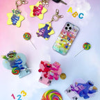 Sonix Character Phone Stand | Adjustable Cell Phone Holder, Desk Stand, Dock | Care Bears x Sesame Street Purple | Share Bear & Cookie Monster - color: Share Bear & Cookie Monster