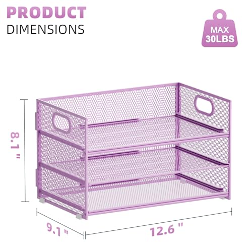 Marbrasse 3 Tier Paper Organizer Letter Tray, Mesh File Organizer with Handle, Paper Sorter Desk Organizer for Home Office Supplies(Purple) - color: Purple