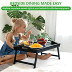 2 Pack Bed Tray Table Breakfast Trays Serving Tray Bamboo Bed Laptap with Floding Legs Handles and Phone Holders - style: 2 pack(Black)