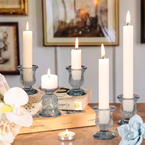 10pcs Blue Candlestick Holders, Glass Taper Candle Holders for Table Centerpiece Decor, Wedding, Birthday, Gift - color: Blue
