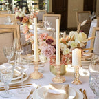 Mumufy 20 Pcs Glass Crystal Taper Candle Holders Clear Glass Candlestick Holder Fit 0.8 Inch Candles Crystal Decorative Candle Stand Centerpiece Table Wedding Dining Party (Gold) - color: Gold