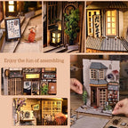 CRIOLPO Book Nook Kits for Adults - DIY Miniature Bookshelf Insert with LED Lights, Creative Craft Book Nook Kits for Adults, Cat Waiting Alley Japanese bookends Gifts for Family Friends Lovers