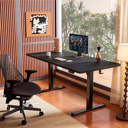 ErGear Height Adjustable Electric Standing Desk, 40 x 24 Inches Sit Stand up Desk, Memory Computer Home Office Desk, Carbon Fiber Black - color: Carbon Fiber Black, size: 39.4 x 23.6 Inches