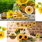 12 Pcs Sunflower Tiered Tray Decor Set Summer Kitchen Decor Tiered Tray Rustic Farmhouse Tier Tray Decor Items Sunflower Gnome Wooden Signs for Sunflower Party Decor Summer Home Decoration - style: Sunflower