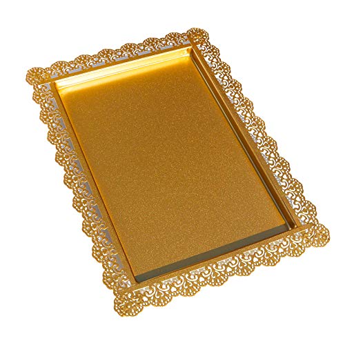 2Pcs Rectangle Iron Cupcake Serving Tray Fruit Dessert Plates for Party Anniversary Wedding Christmas Baby Shower (Gold) - color: Gold