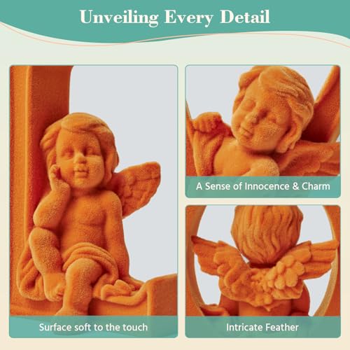 Cupid Statue Velvet Flocked Sculpture Anniversary Wedding Gifts, Cherub Angels Statue Romantic Love Figurine Modern Art Decor for Living Room, Bookshelf, Coffee Table Decor (Orange) - color: Cupid-orange