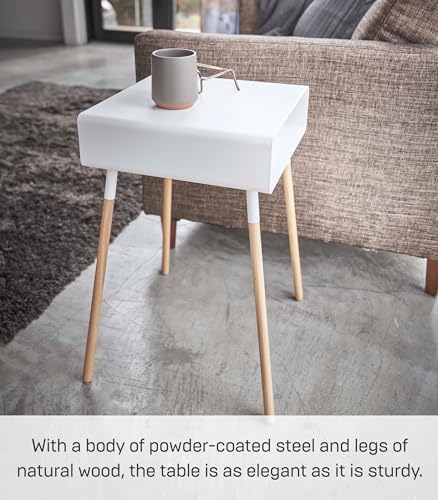 YAMAZAKI Home Plain Side Table with Open Storage Shelf, Rectangular Accent Space Saving Living Room Bedroom Couch End Table - Tall, 23" - Steel + Wood - color: White, size: Tall