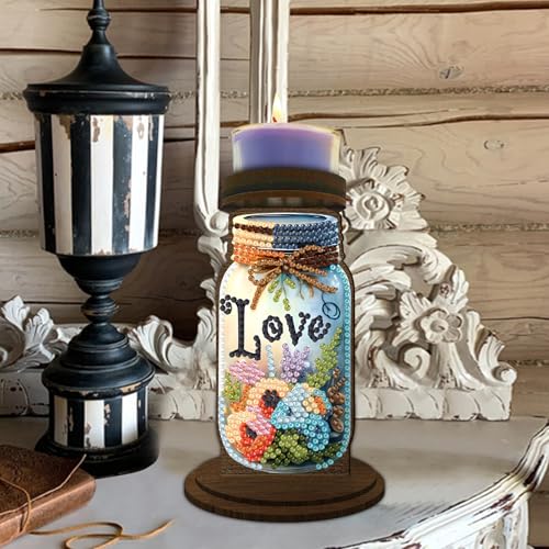 ARTopet DIY Diamond Art Painting Candlestick Holders Wooden Desk Candle Holder Ornament Double Sided Diamond Tabletop Ornaments for Home Decor-Love - color: Love