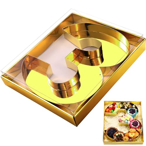 SiliFine 12" Charcuterie Number Shaped Mache with Clear Lid Fillable Sweets Serving Trays Paper Mache Cupcake Candy Box for 2025 Graduation Party Graduation Celebration(Gold,Number 3) - color: Gold, style: Number 3