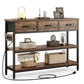 Lulive Entryway Table with Power Outlets, Console Table with 3 Fabric Drawers, Sofa Table for Living Room, Hallway, Couch, Foyer, Height Adjustable (Rustic Brown, 43") - color: Rustic Brown, size: 1-Pack 43 inches
