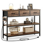 Lulive Entryway Table with Power Outlets, Console Table with 3 Fabric Drawers, Sofa Table for Living Room, Hallway, Couch, Foyer, Height Adjustable (Rustic Brown, 43") - color: Rustic Brown, size: 1-Pack 43 inches