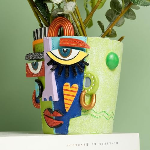 Mint Green Abstract Face Planter Pot/Picasso Flower Pot, Unique Head Planters for Indoor Plants, Abstract Face Decor, Picasso Pots for Home Decor (Large) - size: Large