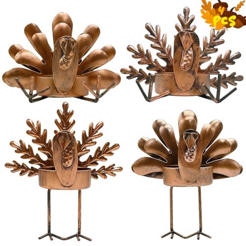 4 Pcs Thanksgiving Turkey Metal Candle Holders, Tealight Holders for Home, Party, Fall Table Kitchen Decorations