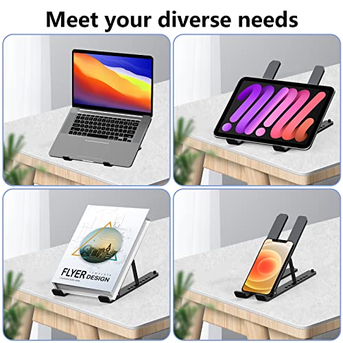 Tonmom Laptop Stand for Desk, Adjustable Laptop Riser ABS+Silicone Foldable Portable Notebook Holder, Ventilated Cooling Notebook Mount Computer Stand for 10-15.6” Laptops,Tablets-Black - color: Black