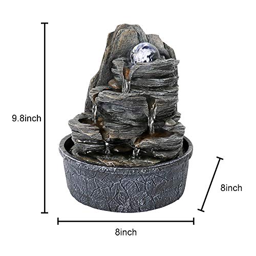 Rockery Indoor Water Fountain, Zen Meditation Tabletop Fountain with LED Lights & Crystal Ball for Home Office Bedroom 9 4/5" - color: 9 4/5"