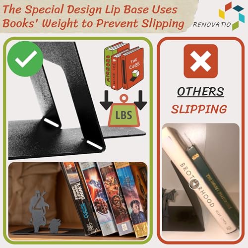 Renovatio Black Metal Bookend – Cute, Unique, Geeky Decor for Home, Office & Kids Room – Heavy Duty, Non-Slip Minimalist Bookends for Shelves – Mercenary & Baby - style: Mercenary