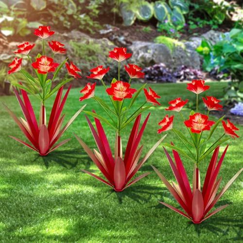 Homight Metal Agave Plant Outdoor Decoration Outdoor Garden Decoration Daffodils Flowers Mexican Yard Art Daffodils Flowers Decorative Garden Gift (3 Big red Daffodil) - color: 3 Big Red Daffodil