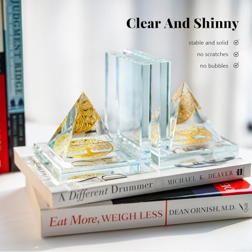 Crystal Bookends for Shelves 1 Pair, Glass Decorative Book Ends for Heavy Books, Non-Skid Book Stopper for Home Office School Supplies - color: Pyramid-tree of Life