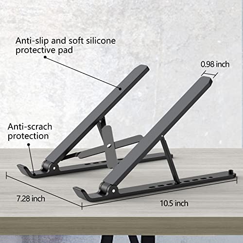 Tonmom Laptop Stand for Desk, Adjustable Laptop Riser ABS+Silicone Foldable Portable Notebook Holder, Ventilated Cooling Notebook Mount Computer Stand for 10-15.6” Laptops,Tablets-Black - color: Black