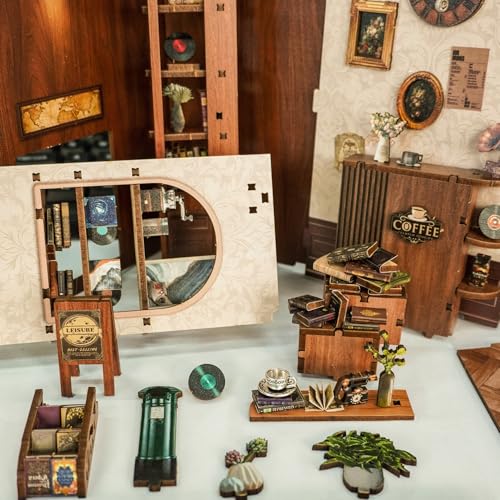 Roroom DIY Book Nook Kit, DIY Dollhouse Bookshelf Insert Decor Alley,3D Wooden Puzzle with LED Lighting Book Nook Wood Bookend Model Building(SQ45) - color: Sq45-moments in Time