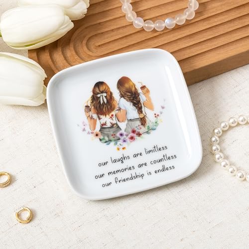 Crisky Best Friend Birthday Gifts for Women, Friendship Gifts for Women, Trinket Ring Dish Jewelry Tray for Friend Her Sisters Besties Long Distance Graduation Gift Ideas, Square - style: Friend - Friendship is Endless