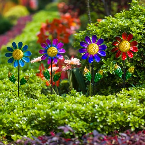 4 Pack Wind Spinner Outdoor,Waterproof Metal Flowers Windmill,Pinwheels for Yard and Garden, Flower Wind Sculpture & Spinner for Patio Lawn Decor - size: Sunflowers-4Pack