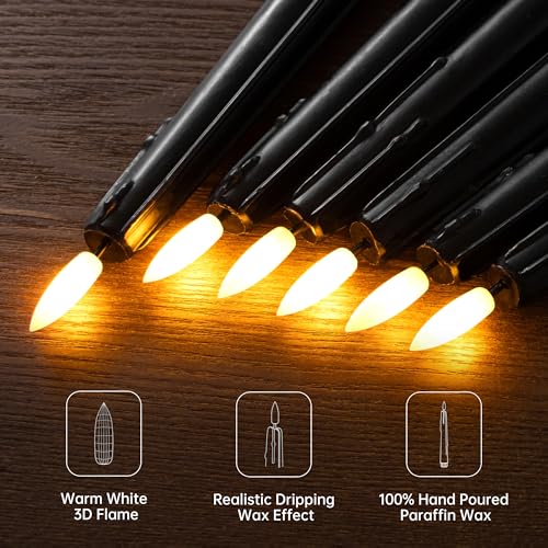Stmarry Black Flameless Taper Candles with Remote and Timer - 9.65 Inch Real Wax LED Candlesticks - Wax Drip Battery Operated Halloween Taper Candles with 3D Flickering Flame Halloween Decor, 3 Pack - color: Black, size: 3 Pack